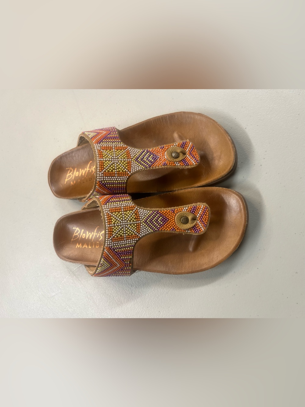 Blowfish Malibu Beaded Cork Thong Sandals Women’s Size 7 Boho Flip Flops